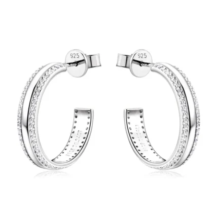 Brilliant Micro Pave 0.9MM Double Row Moissanite Earring For Women Girls Sterling Silver 925 Earrings C-shaped Ear Jewelry Gift