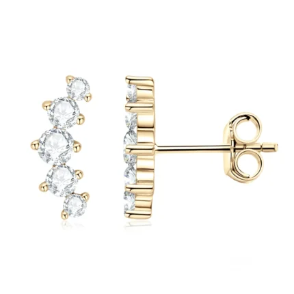 D Color Moissanite Jewelry Yellow Gold Plated Ear Crawler Earrings for Women 925 Silver Curved Stud Earrings Accessories