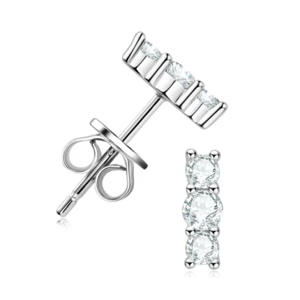 925 Sterling Silver Earrings 3 Stone Moissanite Earring With Certificate For Women Daily Jewelry Gift