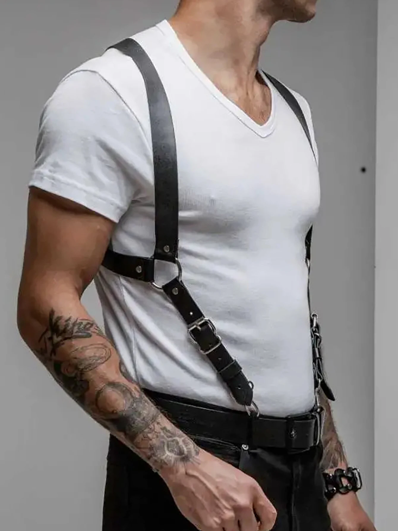 pu leather chest harness for men, adjustable suspenders, bondage body harness, gothic clothing accessories, fashion pu leather chest harness for men, adjustable suspenders, bondage body harness, gothic clothing accessories, fashion